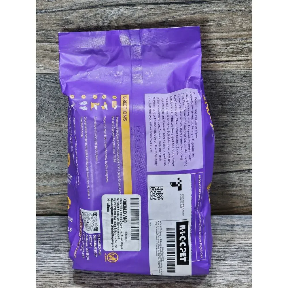 HICC PET Deodorizing Pet Glove Wipes Coconut Scent 20 Count
